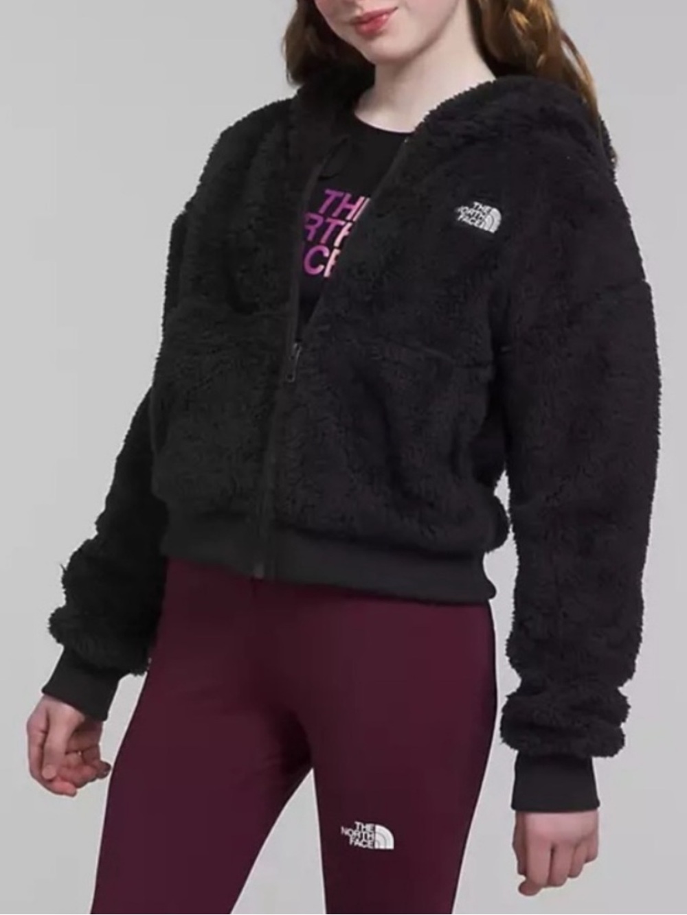 The North Face Girls Oso Fleece Hooded Jacket Black Full Zip M 10